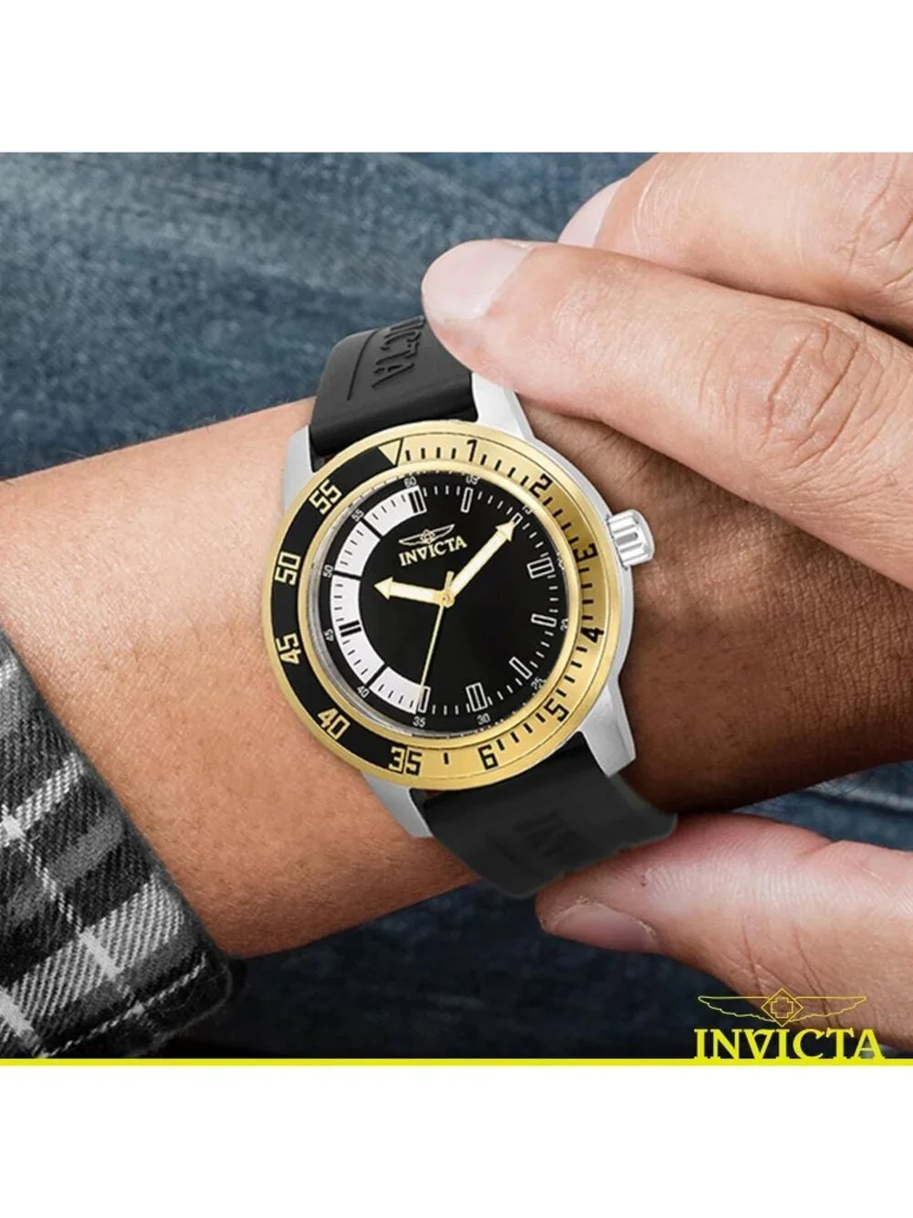 Mens Black Gold Analog Quartz Fashion Solid Specialty Silicone Round Wrist Watch